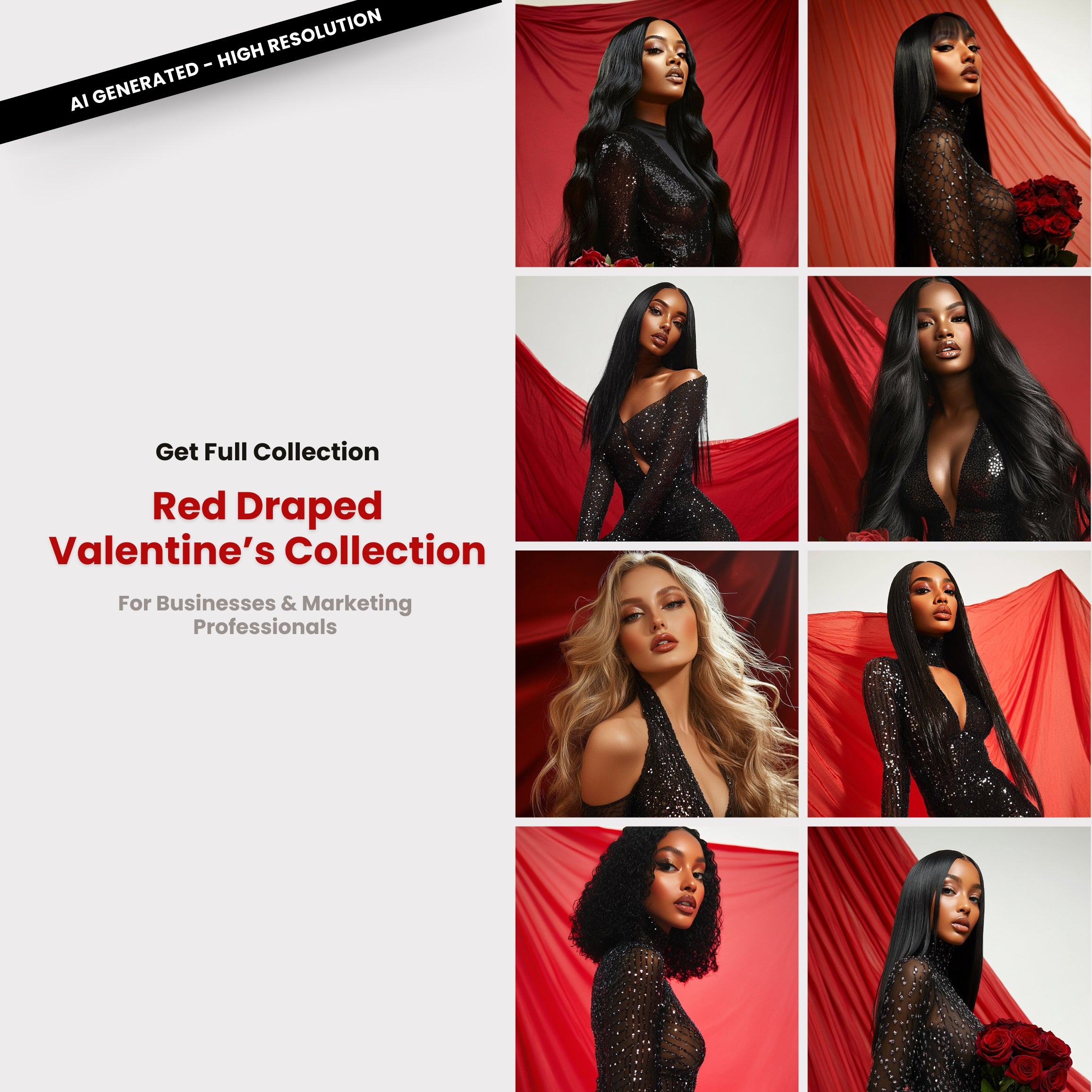 Valentine's Red Draped Editorial Stock Photo Long Straight Hair