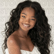 Melanin Beauty Stock Photo Youthful Model Close Up Wavy Hair