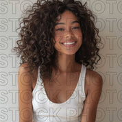 Melanin Beauty Stock Photo Youthful Model Close Up Voluminous Wavy Hair